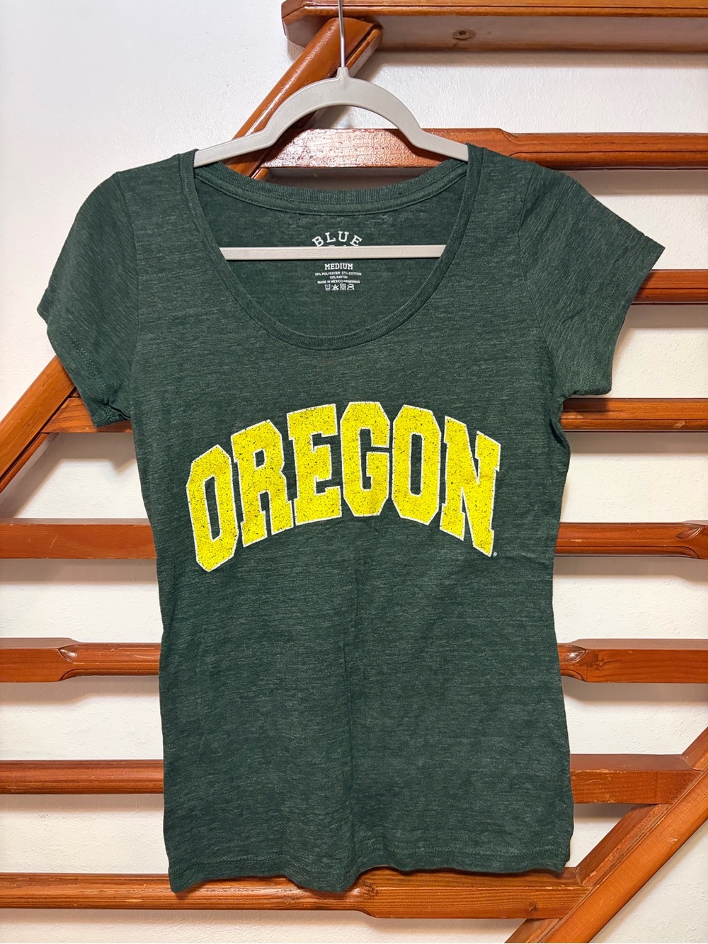 Blue Women's Oregon Scoop Neck Tee in Forest Green and Yellow